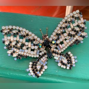 Stunning and Large Loren Hope Butterfly Brooch in Blue and AB Stones in Gold